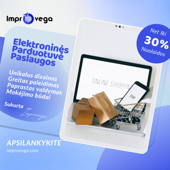 Sukursime E-Parduotuvę, kuri suteiks jums galimybę pardavinėti savo produktus visoje šalyje, arba net visame pasaulyje. Tai puikus pasirinkimas verslams, kurie užsiima e-komercija. Šiauliai MB "Improvega" nuotrauka 2 El. parduotuvių kūrimas Šiauliai MB "Improvega" nuotrauka 2