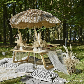 Pilnas pikniko paruošimas-dekoravimas: pikniko staliukas,kilimas,pagalvėlės,taurės,lėkštės,žvakidės,servetės,gėlės ,padėklai užkandžiams,stalo vanduo.Dar galima rinktis : skėtį,arką,ir kitą. Kaunas Andžela Baidikovienė nuotrauka 23 Piknikų dekoravimas Kaunas Andžela Baidikovienė nuotrauka 23