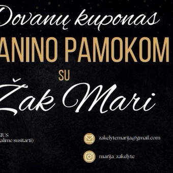 Dovanų kuponas ieškantiems nuostabios dovanos savo mylimiesiems, vaikams ar šeimos nariams.
3 Pamokos 120 eur.
4 Pamokos 160 eur
5 pamokos 200 eur. Vilnius Marija Žakelytė nuotrauka 10 Dovanų kuponas Vilnius Marija Žakelytė nuotrauka 10