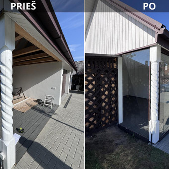 Stikliname terasų stogus, šonus su stumdomom durim. Panevėžys Meltglas, MB nuotrauka 3 Terasų stiklinimas Panevėžys Meltglas, MB nuotrauka 3