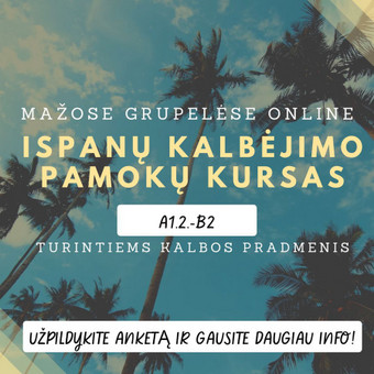 Pamokos skirtos kalbėjimo įgūdžiams mažose grupelėse (iki 4 žm.).
Kviečiu pildyti anketą ir sulauksite daugiau info apie organizuojamas kalbėjimo grupes:
https://forms.gle/nTTuUJ4QGJHBrhVX6 Kaunas Emilija Buividavičiūtė nuotrauka 5 Ispanų kalbėjimo pamokų kursas Kaunas Emilija Buividavičiūtė nuotrauka 5