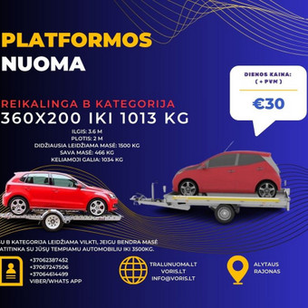TRALIUKAS ! 361x204 iki 1013 kg !
Su B kategorija leidžiama vilkti, jeigu bendra masė atitinka su jūsų tempiamu automobiliu iki 3500kg. Alytus Platformu, traliuku ir priekabu nuoma nuotrauka 19 TRALIUKAS ! 361x204 iki 1013 kg ! Alytus Platformu, traliuku ir priekabu nuoma nuotrauka 19