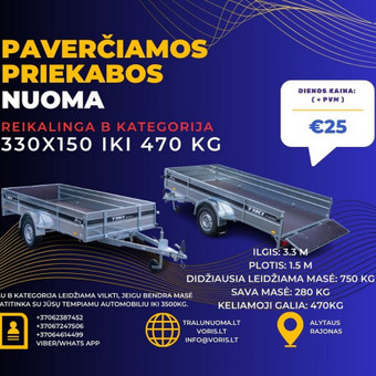 PAVERČIAMA PRIEKABA ! 330x150 iki 470 kg ! Alytus Platformu, traliuku ir priekabu nuoma nuotrauka 20 PAVERČIAMA PRIEKABA ! 330x150 iki 470 kg ! Alytus Platformu, traliuku ir priekabu nuoma nuotrauka 20