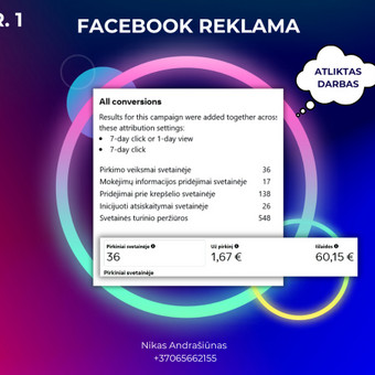 Facebook, Instagram ir Google reklama 🎯 leidžia pasiekti milžinišką auditoriją 🌍, tiksliai segmentuoti vartotojus 👥 bei efektyviai skatinti prekių ar paslaugų žinomumą 📈 ir pardavimus 🛒. Šiauliai Nikas Andrašiūnas nuotrauka 1 Reklamos internete kūrimas Šiauliai Nikas Andrašiūnas nuotrauka 1