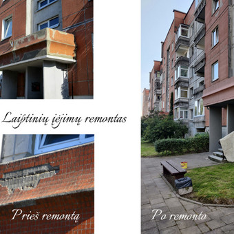 Paviršiaus valymas nuo nešvarumų, plyšių sandarinimas cementiniu mišiniu, gruntavimas, dažymas. Kiekvienas atvejis yra individualus, taigi kaina priklauso nuo darbų apimties ir sudėtingumo. Klaipėda Darius nuotrauka 8 Laiptinių įėjimų remontas Klaipėda Darius nuotrauka 8