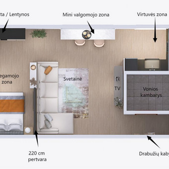 Techniniai interjero brėžiniai, medžiagų parinkimas gali būti parengiami ir nuotoliniu būdu, tačiau visais atvejais yra būtinas pokalbis, interjero konsultacija, išsamus aptar Panevėžys SubTecta Interjero dizainas nuotrauka 6 Pertvarų ir baldų išdėstymo 3D planai Panevėžys SubTecta Interjero dizainas nuotrauka 6