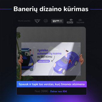 Kainos nuo 99 iki 249 eur. Išskirtiniai grafikos baneriai su jūsų prekinio ženklo akcentais. Pritaikyti socialiniam tinklam ar reklamai. Išryškinkite savo verslą su profesionalia vizualine įžvalga! 💪 Vilnius Mantas Vileišis nuotrauka 1 Banerių kūrimas Vilnius Mantas Vileišis nuotrauka 1