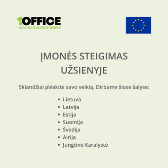 1Office jau 16 metų sėkmingai padeda verslams augti ir plėstis. Kalbame vietinėmis kalbomis ir dirbame šiose šalyse:
Lietuva
Latvija
Estija
Suomija
Švedija
Airija
Jungtinė Karalystė Vilnius 1Office nuotrauka 7 Įmonės steigimas užsienyje Vilnius 1Office nuotrauka 7