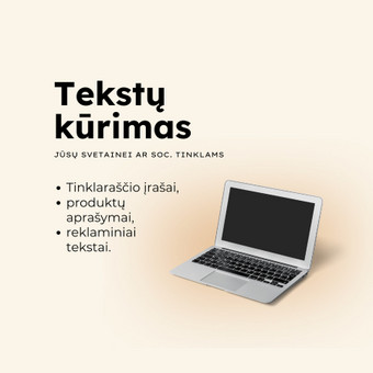 ▪️ Tekstai internetinei svetainei (kaina priklauso nuo teksto apimties)
▪️ Soc. tinklų įrašai
▪️ Paslaugų ir produktų aprašymai Vilnius Živilė Vool nuotrauka 3 Tekstų kūrimas Vilnius Živilė Vool nuotrauka 3