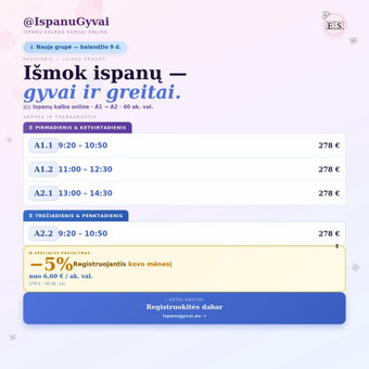 ISPANŲ k. Kursai A1.2 ONLINE. Nuo BALANDŽIO 9d! RYTINE GRUPĖ Vilnius Ispanugyvai su Živile nuotrauka 4