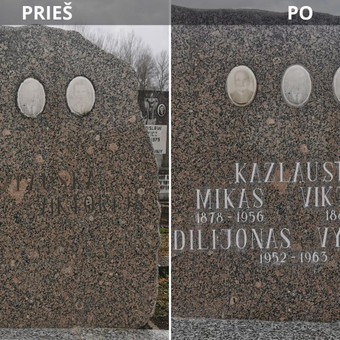Raidžių dažymas ant paminklo kapinėse Vilnius Raidžių kalimas ant paminklo nuotrauka 7