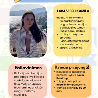 Papildomos chemijos pamokos Kaunas Kamila nuotrauka 1