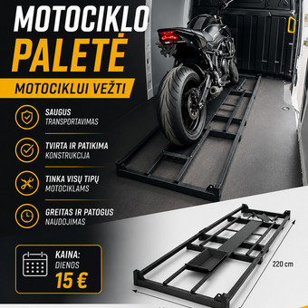 Motociklo paletės nuoma Alytus MOTOCIKLO PALETĖ – MOTOCIKLUI VEŽTI nuotrauka 4