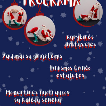 Susitiksime su linksmuoju Kalėdų seneliu ir drauge su juo bandysime sukliudyti Šv. Kalėdas ir sniegą mėginančiam pavogti gudriajam Grinčui. Vilnius Mūsų visų pramogos nuotrauka 1 Kalėdų senelis šventėje Vilnius Mūsų visų pramogos nuotrauka 1