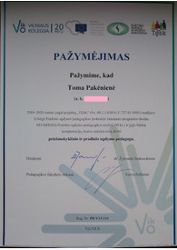 Sertifikatai, pažymėjimai ir kt.