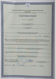 Sertifikatai, pažymėjimai ir kt.