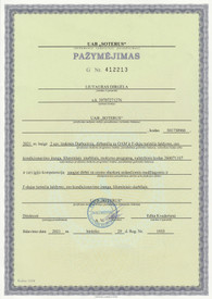 Sertifikatai, pažymėjimai ir kt.