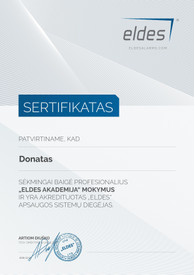 Sertifikatai, pažymėjimai ir kt.