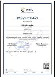 Sertifikatai, pažymėjimai ir kt.