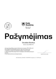 Sertifikatai, pažymėjimai ir kt.