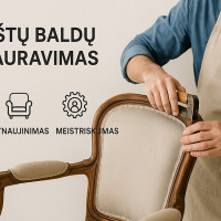 Baldų restauravimas Minkštų baldų pervilkimas restaauravimas