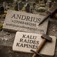 Andrius Bareikis Raidžių kalimas ant paminklo kapinėse