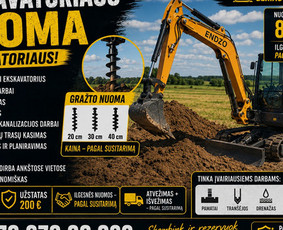 Sklypo lyginimas, formavimas - Mini eskavatoriaus nuoma su operatorium arba be