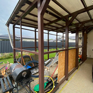 Statybos darbai - lauko sandėliuko sienų įrengimas ir apklijavimas klinkeriu