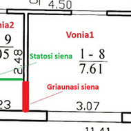 Sienos išgriovimas bei kitos sienos pastatymas ir WC rėmo apsiuvimas gipsu