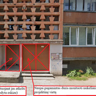 Daugiabučio namo įėjimo į namą (į laiptinę, rūsį ir buvusios konteinerinės patalpą) durų keitimas n