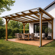 Medinė stoginė virš terasos